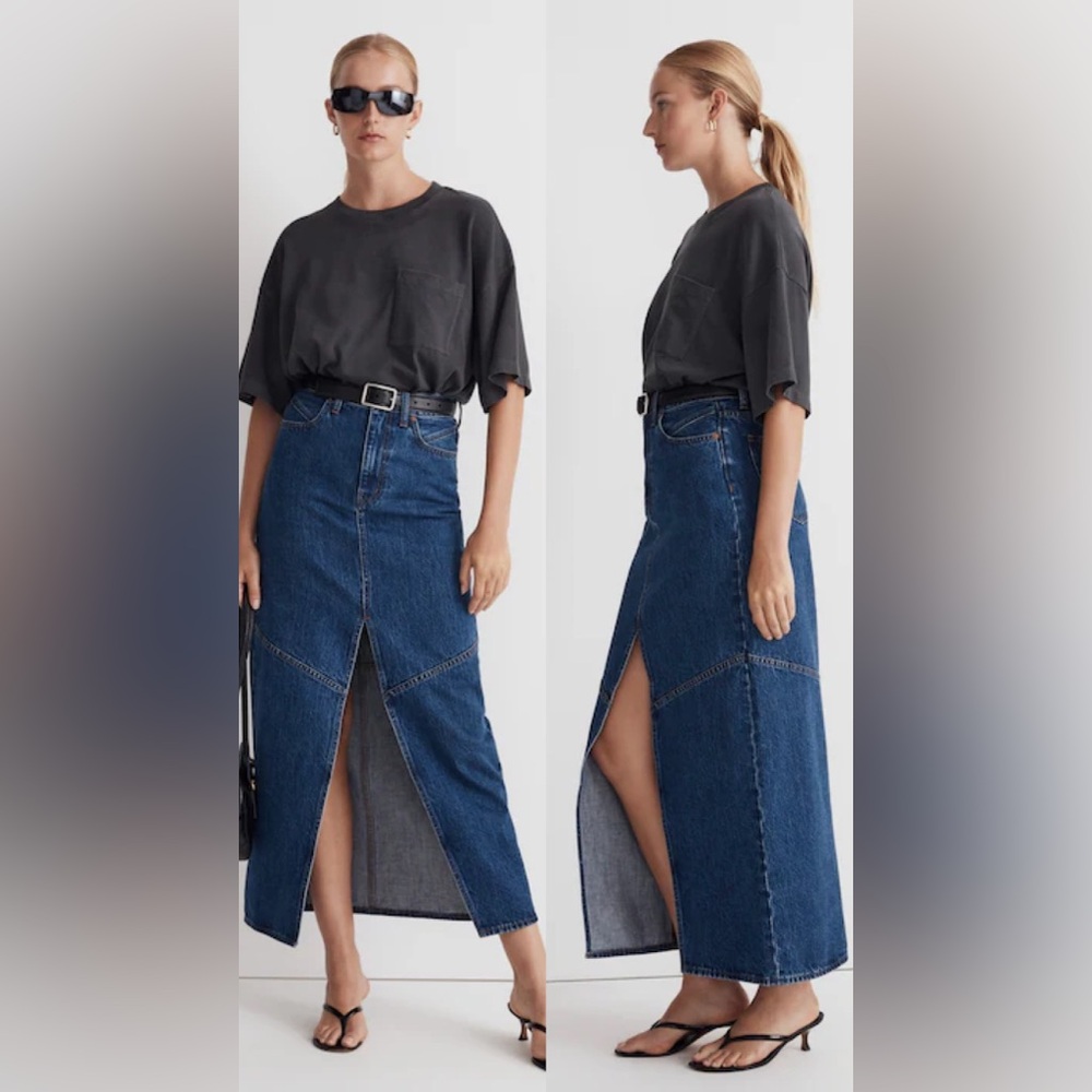 Madewell Denim Mid-Rise Maxi Skirt in Pineland Wash Blue Cotton Sz 28 grunge